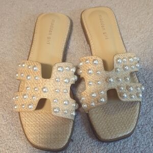 Madden Girl Tan Pearl Embellished Sandals